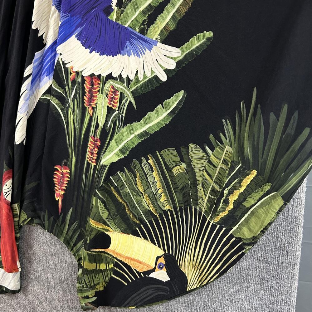 Farm Rio Pants Women Small Tropical Bird Jungle Harem Black Boho Summer Resort - Picture 4 of 12